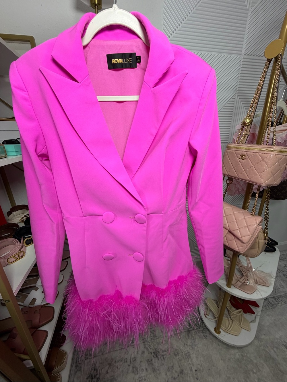 Fashion Nova Hot Pink Feather Hem Blazer - Picture 3 of 15